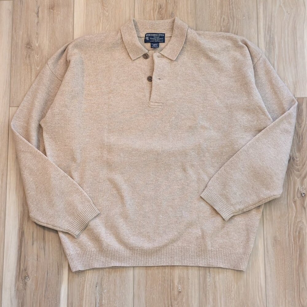 Vintage Abercrombie & Fitch Lambswool Polo Sweater Men's Large Tan LS Polo